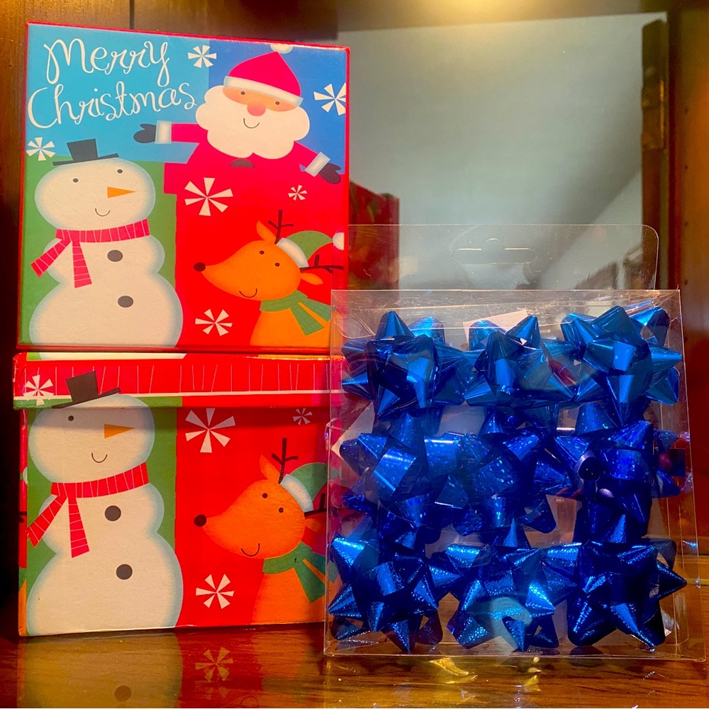 🎁LINDY BOWMAN🎁 2 SANTA & SNOWMAN DESIGNER GIFT BOXES & 9-CT MINI BOWS NWT🎅